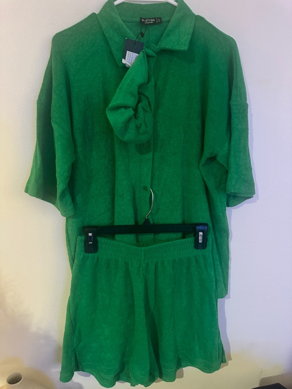 Nasty Gal Kelly Green Terry Three-Piece Button-Up Set